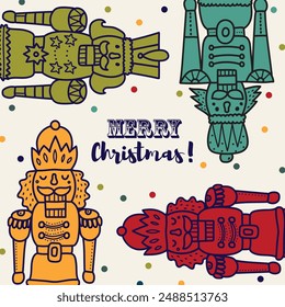 Nutcracker.Christmas vector greeting card. Cute illustration.  