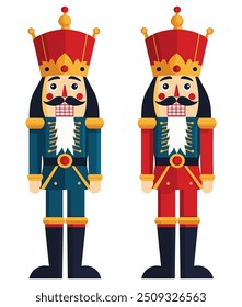 Nutcrackers in Blue and Red. Flat Vector Illustration