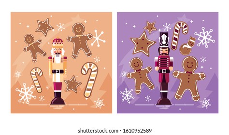 Nutcrackers and cookies design, Merry chritmas winter season decoration card invitation celebration and holiday theme Vector illustration