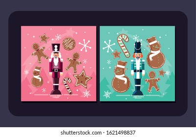 Nutcrackers and cookies design, Merry chritmas winter season decoration card invitation celebration and holiday theme Vector illustration