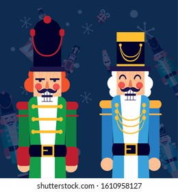 Nutcrackers design, Merry chritmas winter season decoration card invitation celebration and holiday theme Vector illustration