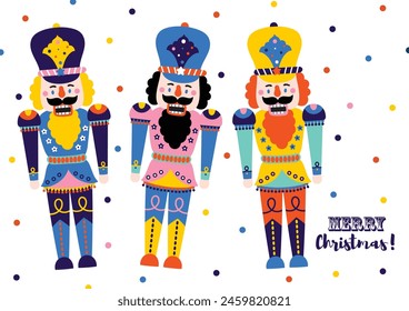 Nutcrackers. Greeting card.  Cute Christmas illustration. 
