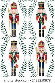 Nutcrackers seamless pattern. Merry Christmas, New Year wallpaper.	