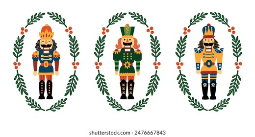 Nutcrackers. Set.  Cute Christmas illustration. Transparent background.
