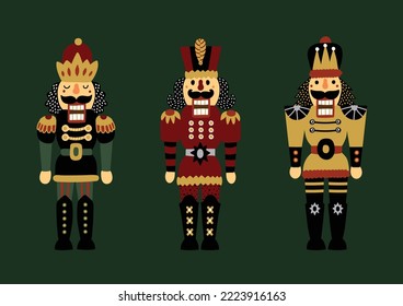 Nutcrackers. Set.  Cute Christmas villustration. 
