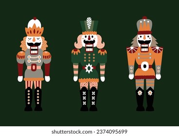 Nutcrackers. Set.  Cute Christmas villustration. 
