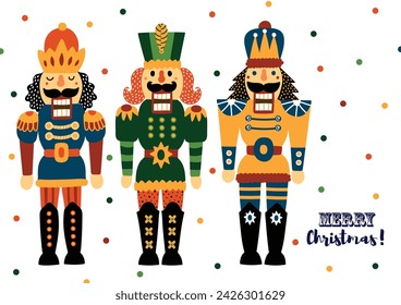 Nutcrackers. Set.  Cute Christmas villustration. 
