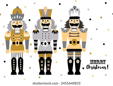 Nutcrackers. Set.  Cute Christmas villustration. 
