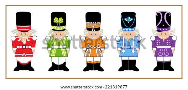 Nutcrackers Set Five Cartoon Nutcrackers Different Stock Vector 