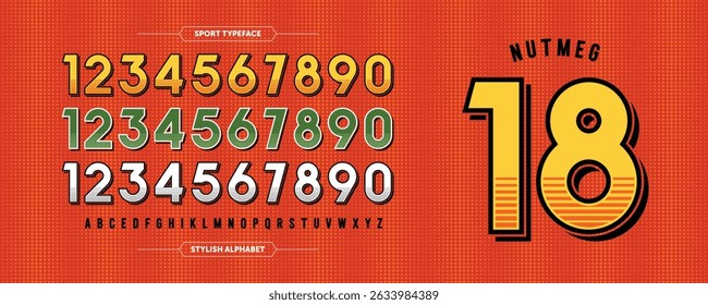 Nutmeg 18: Orange themes jersey alphabet design. Sport number design. Includes A-Z characters and numbers for a standout style.