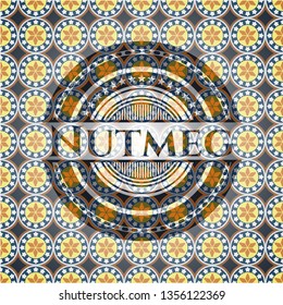 Nutmeg arabic style emblem. Arabesque decoration.