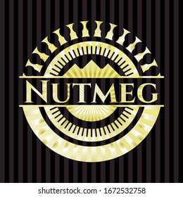 Nutmeg gold shiny badge. Vector Illustration. Detailed.