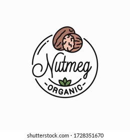 Nutmeg nut logo. Round linear logo of nutmeg on white background