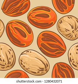nutmeg nuts vector pattern on color background