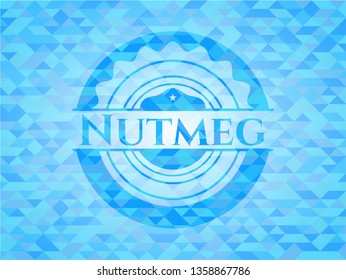 Nutmeg realistic light blue emblem. Mosaic background