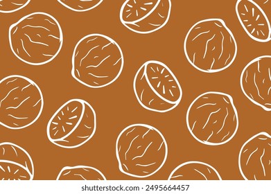 Nutmeg seamless pattern. Aromatic spice. Vector illustration. Hand drawn seeds wallpaper.  