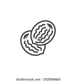 Nutmeg seed line icon. linear style sign for mobile concept and web design. Nutmeg nut outline vector icon. Symbol, logo illustration. Vector graphics