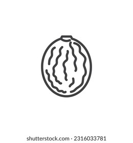 Icono de línea de semilla Nutmeg. signo de estilo lineal para concepto móvil y diseño web. Icono de vector de contorno de nuez. Símbolo, ilustración del logotipo. Gráficos vectoriales