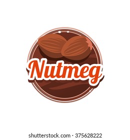 Nutmeg Spice. Decorative Vector Illustration. Stickers with wooden texture and names of spices