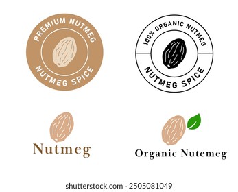 nutmeg spice food ingredient premium condiment herb healthy nature label icon logo design