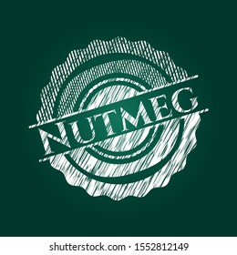 Nutmeg written on a blackboard. Vector Illustration. Detailed.