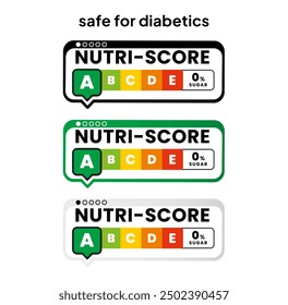 Nutri grade food score A emblem sign label with text message safe for diabetics information, vector illustration