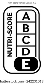 Nutri score Grading System Food Sugar Level Beverages Mark Label Vertical Variant 2 E Line printing Black