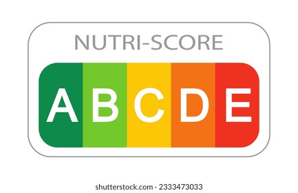 Nutri Score label with classification A, B, C, D, E letters on white background. Nutritional quality of foods sticker used in Europe products rating system. Vector flat illustration