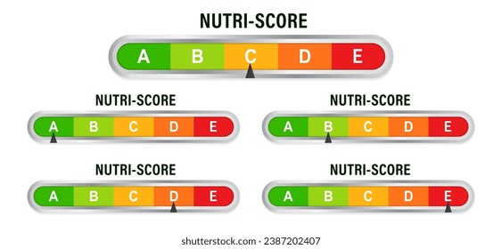 Nutri score for packaging design.  Health care nutrition indicator. Logo, icon, label. Vector illustration