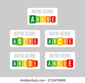 Nutri score for packaging design. Logo, icon, label. Vector stock illustration.