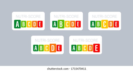 Nutri score for packaging design. Logo, icon, label. Vector stock illustration.