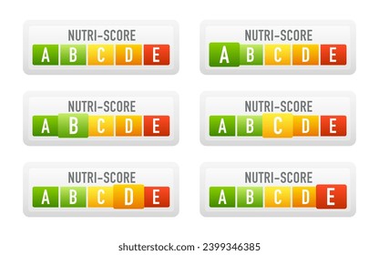 Nutri score for packaging design. Vector Nutri-Score system sign. Health care symbol logo for packaging design. Vector illustration