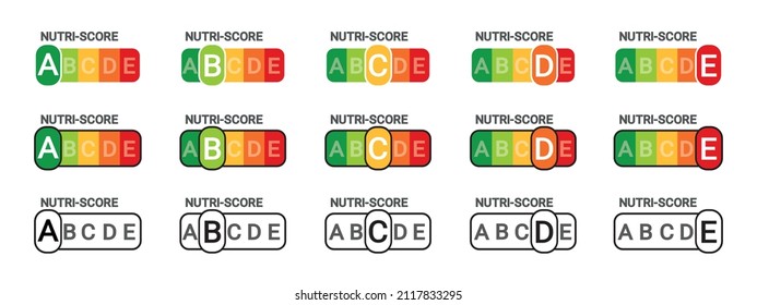 Nutri Score Sticker System - Different Vector Illustrations - Isolated On White Background