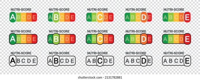 Nutri Score Sticker System - Different Vector Illustrations - Isolated On Transparent Background