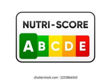 Score de Nutri. Signo del sistema Nutri Score. Logo del símbolo de salud para el embalaje. Etiqueta de nutrición de 5 colores. Ilustración vectorial.