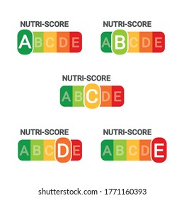 Nutri Score Sticker System - Vector Illustration - Isolated On White Background