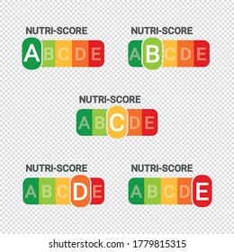 Nutri Score Sticker System - Vector Illustration - Isolated On Transparent Background