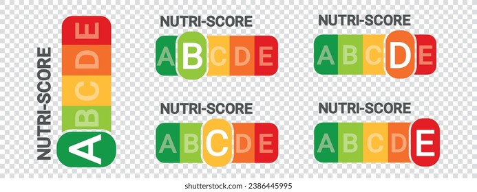 Nutri Score Sticker System - Vector Illustrations Isolated On Transparent Background