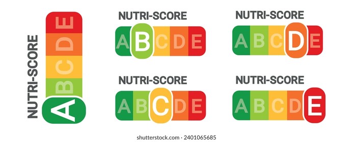 Nutri Score Sticker System - Vector Illustrations Isolated On White Background