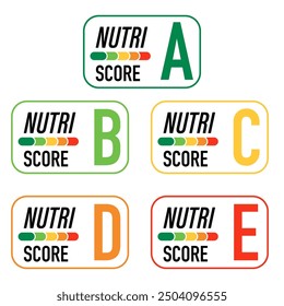 Nutri Score - vector sticker for food or beverage label. Nutrition score signs.