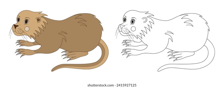 Nutria line and color illustration. Cartoon vector illustration for coloring book.