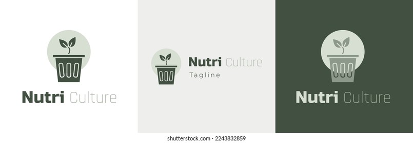 Nutriculture farm logo design set, hydroponics farming symbol, aquaculture emblem concept, microgreens tank editable commercial logotype, sprout pot branding, isolated on background