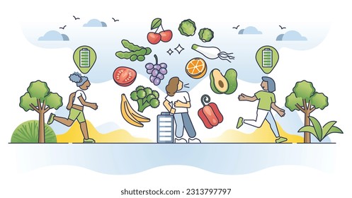 Nutrient deficiencies as lack of vegetable vitamin intake outline concept. Calcium, iron and omega shortage for tired and exhausted feeling vector illustration. Check eating habits for healthy effect