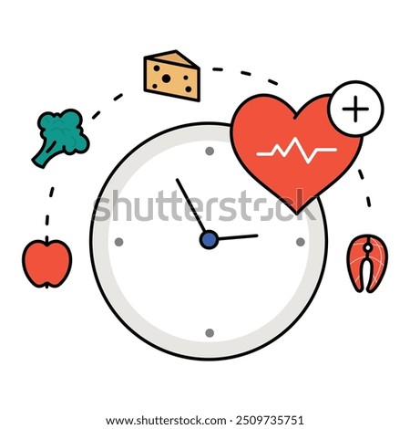 Nutrient Timing Icon Design. Represents Meal Timing, Metabolism, Performance, Energy. Vector icon with editable Strokes and Colors.