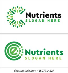 Nutrients logo with initial e tech green letter black vector suitable for medical pharmaceutical healthy food