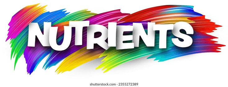 Nutrients paper word sign with colorful spectrum paint brush strokes over white. Vector illustration.