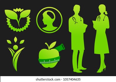 Nutrients that are beneficial to the brain and body. Doctors advise everyone about food for kids. Health and nutrition icon concept.