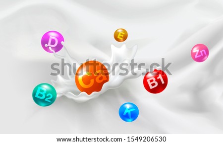 Nutrients vitamins in fresh milk and various minerals that are beneficial to the body. Realistic EPS file