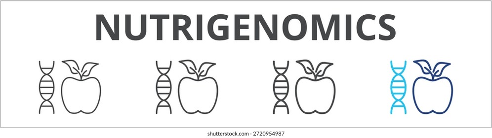 Concepto de Ilustraciones vectoriales multiestilo de esquema de conjunto de iconos de Anuncio de Web de nutrigenómica