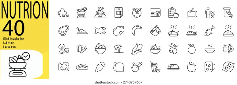 Nutrion icon set. Editable stroke.